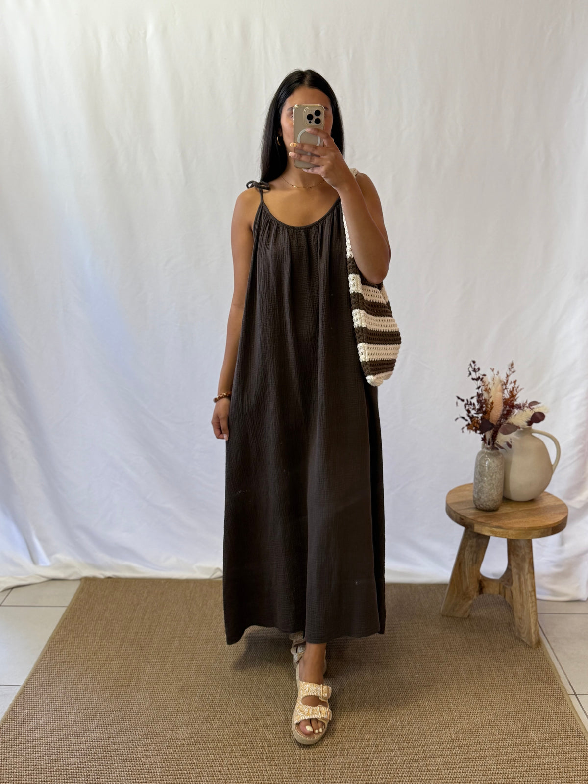 Robe longue gaze marron - Vic