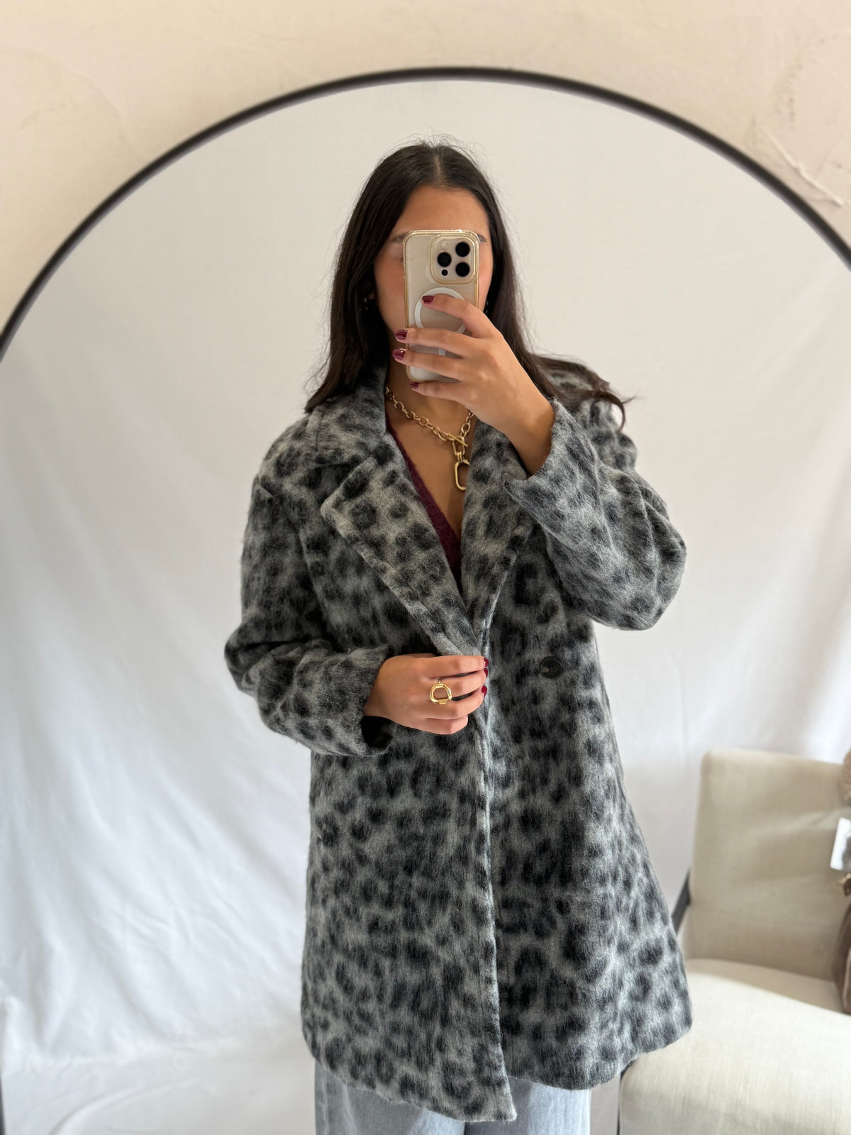 Manteau léopard gris - Émeline