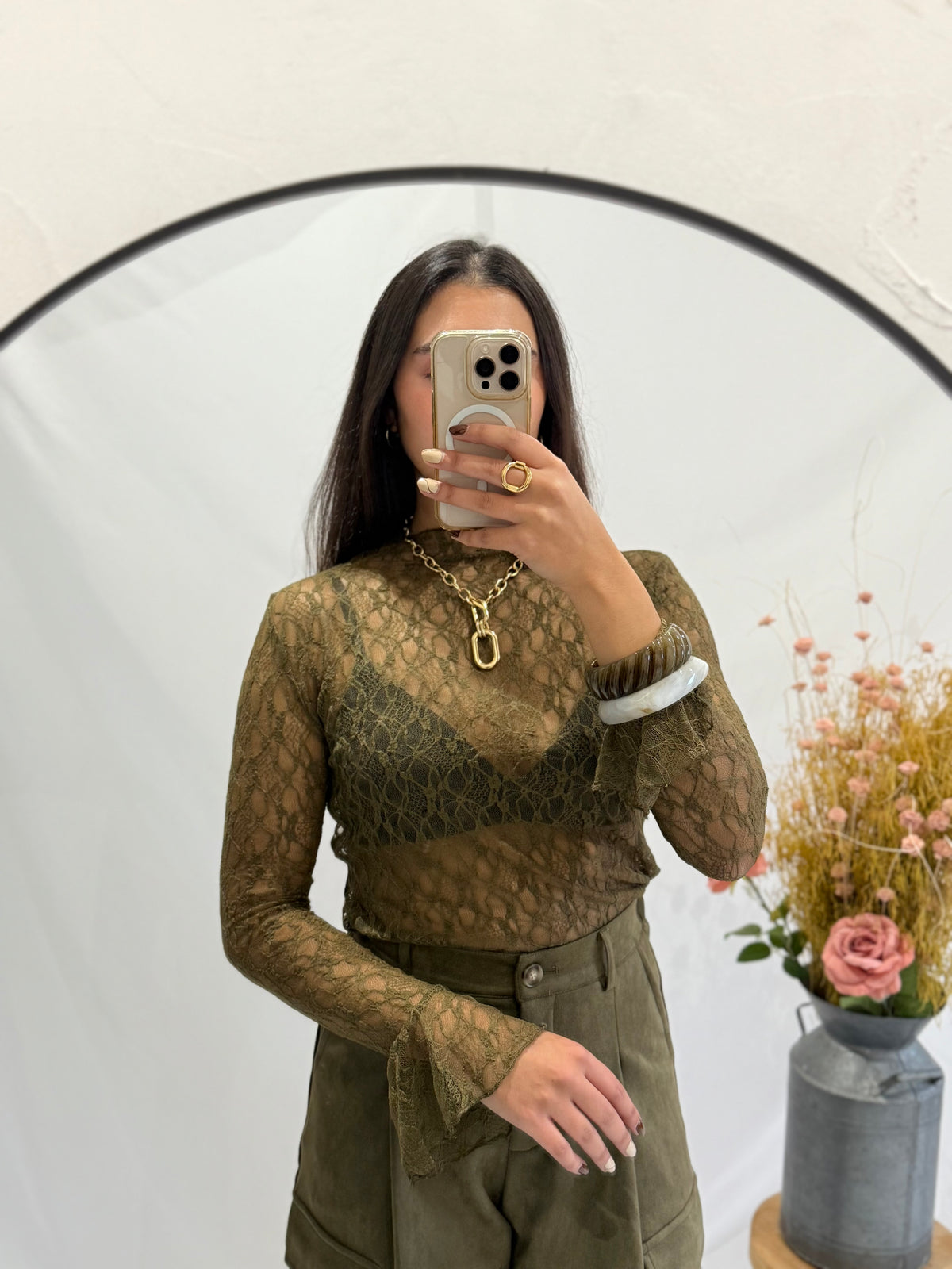 Haut dentelle - kaki