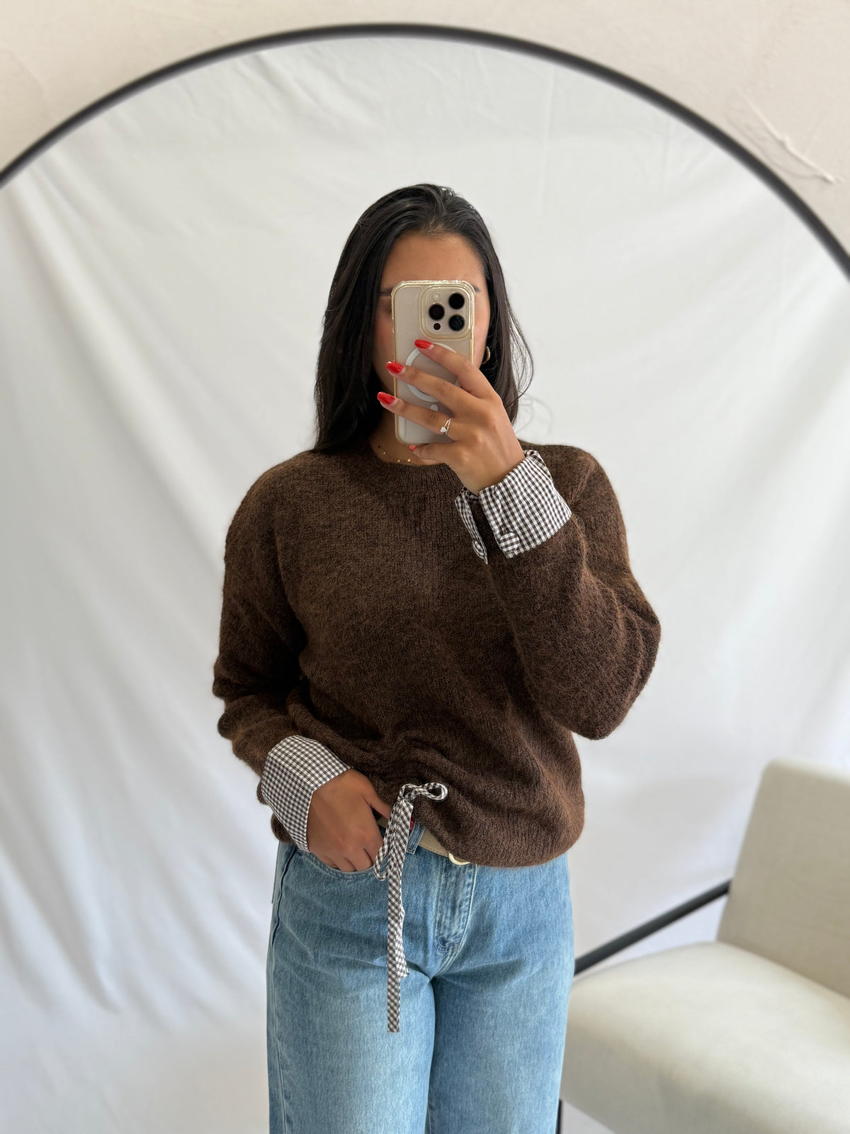 Pull vichy marron - Adam