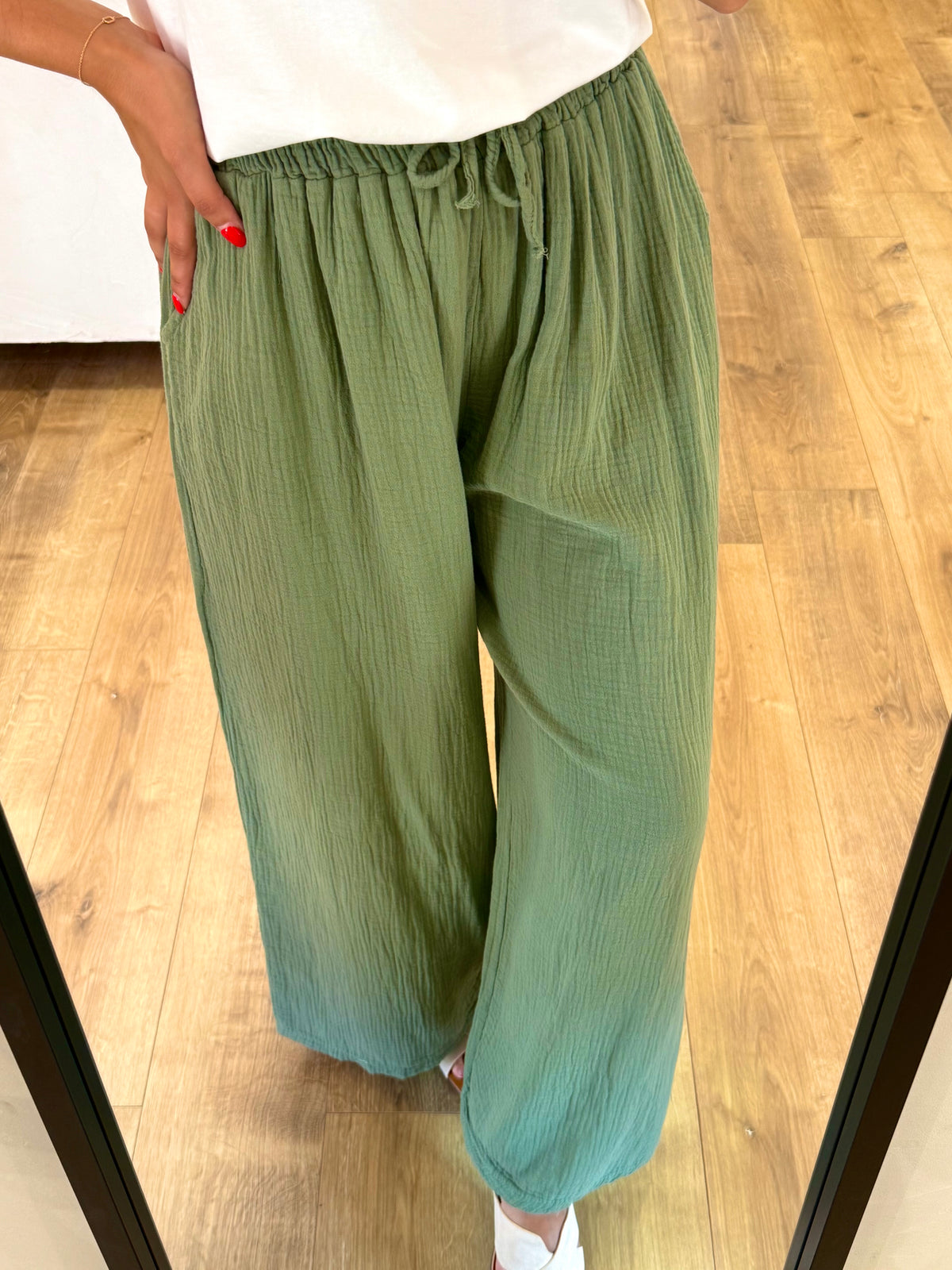 Pantalon gaze de coton - kaki