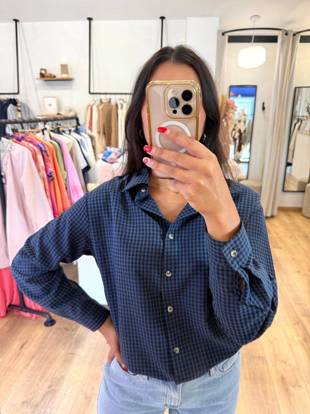 Blouse carreaux marine - Eva