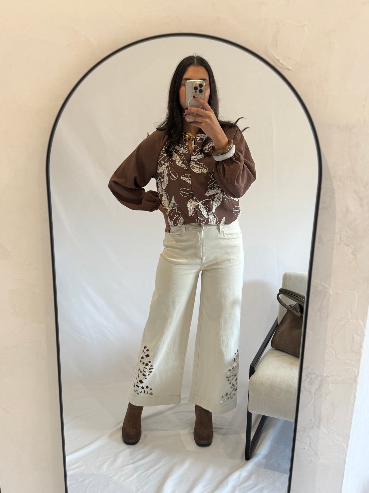 Blouse chocolat motifs - Ambre