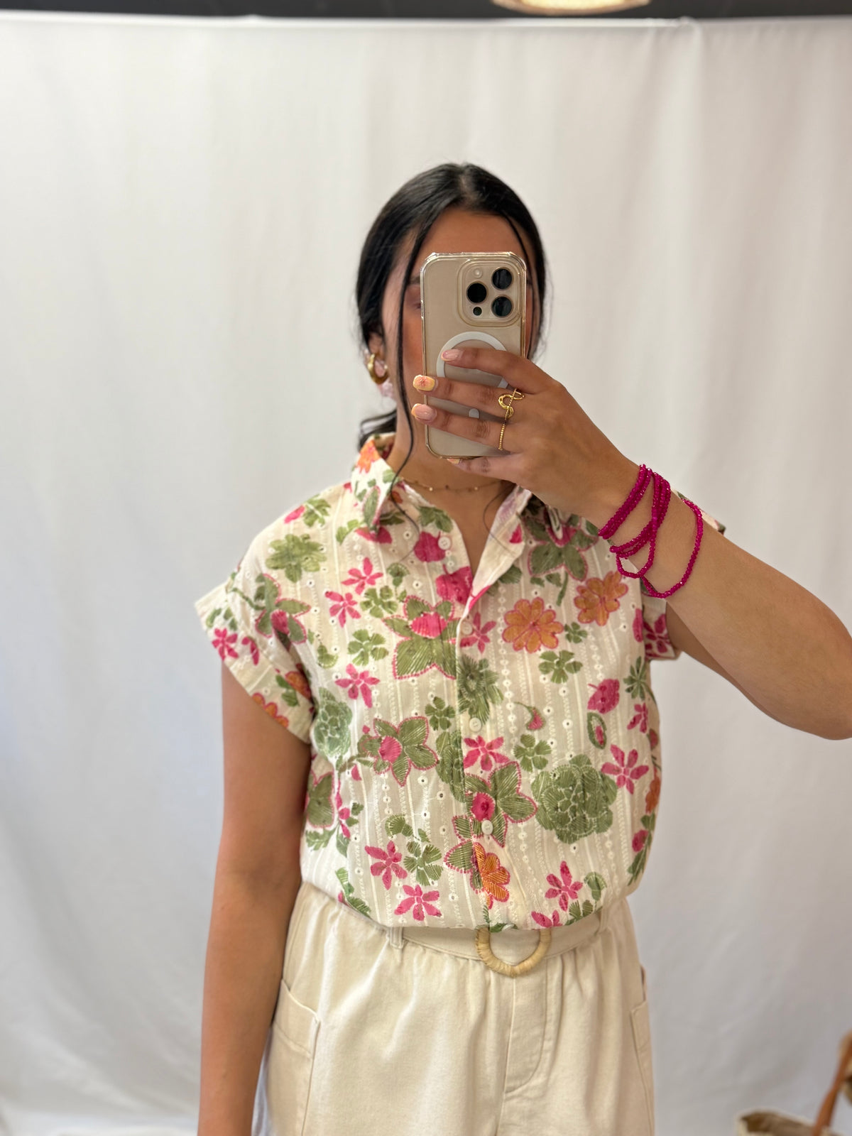 Blouse motifs vert - Elisa