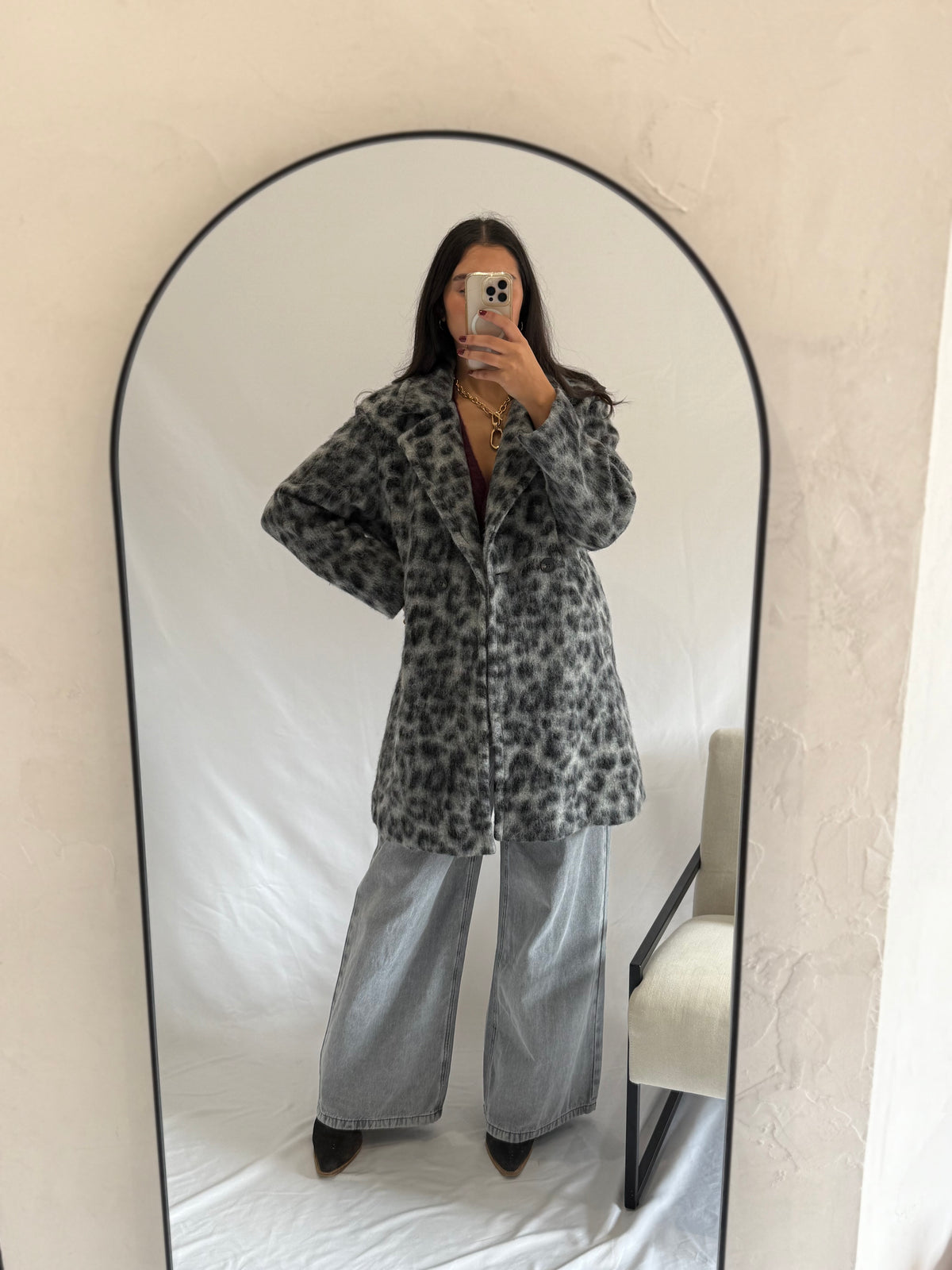 Manteau léopard gris - Émeline