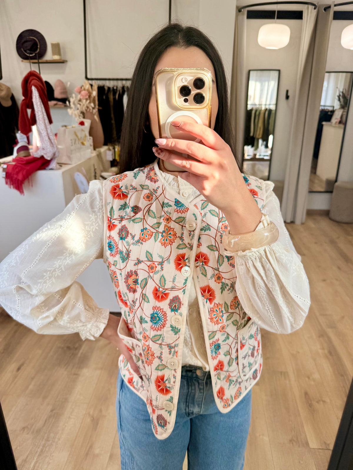 Gilet motifs orange - Elise