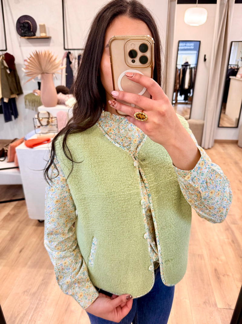 Gilet vert - Fleurie