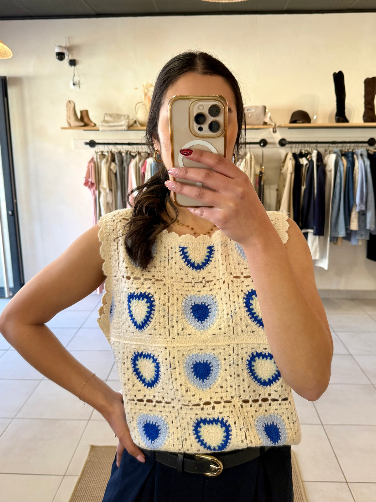Haut crochet bleu-Lina