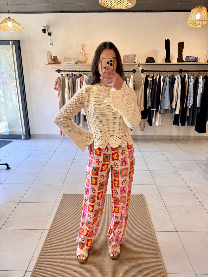 Pantalon motifs rouge-Mia