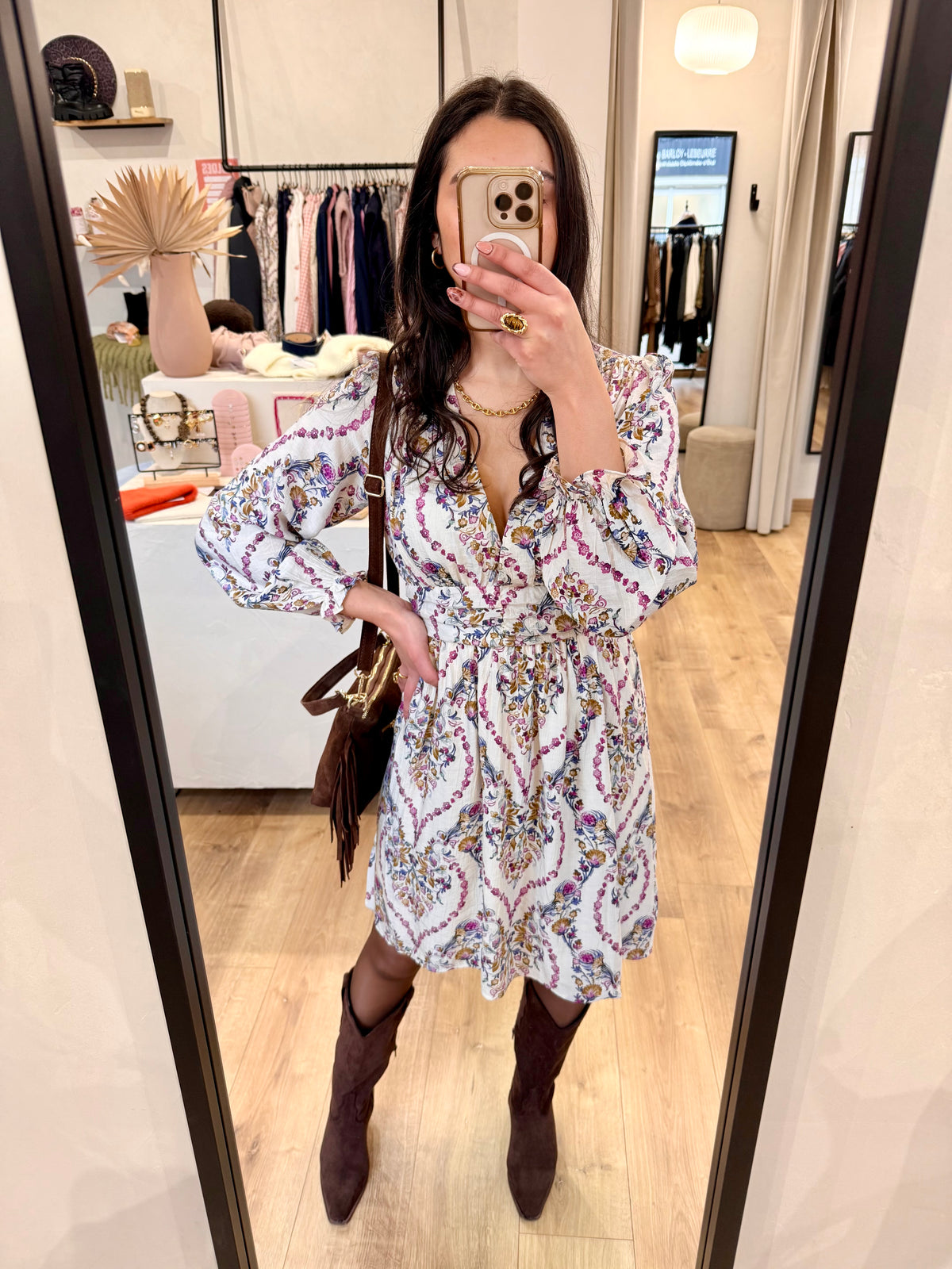 Robe motifs beige - Monas